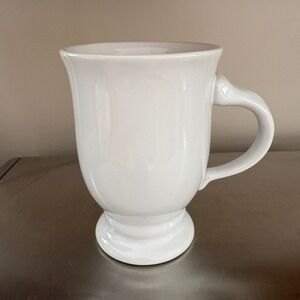 GHA White Ceramic Pedestal Mug Footed Coffee Cup Flared Rim Glossy Finish